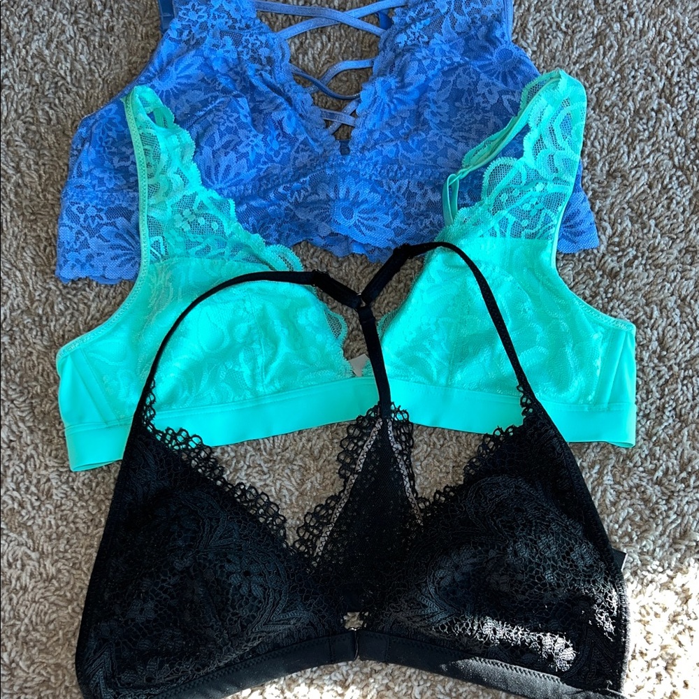 Lace Bralette Set in Blue, Teal, and Black